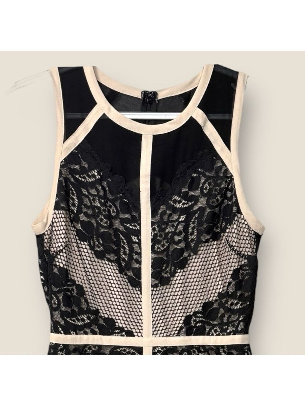 New Adelyn Rae Lace Bodycon Dress M Illusion Mesh Black&Nude Bandage Style Prom - Picture 8 of 12